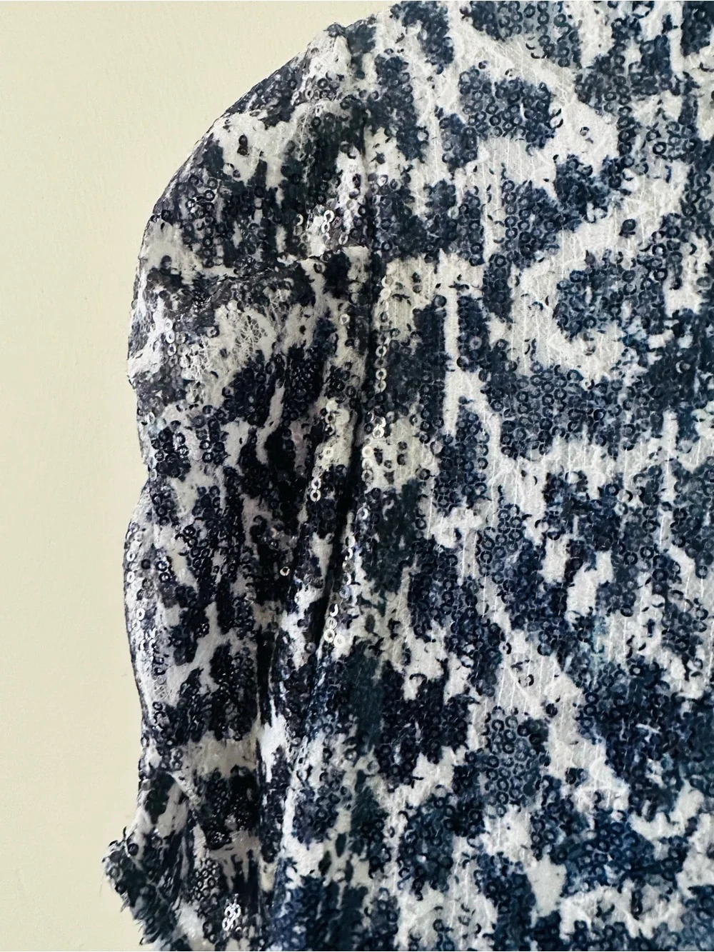 Michael Kors Navy and White Printed Puff Sleeve Dress